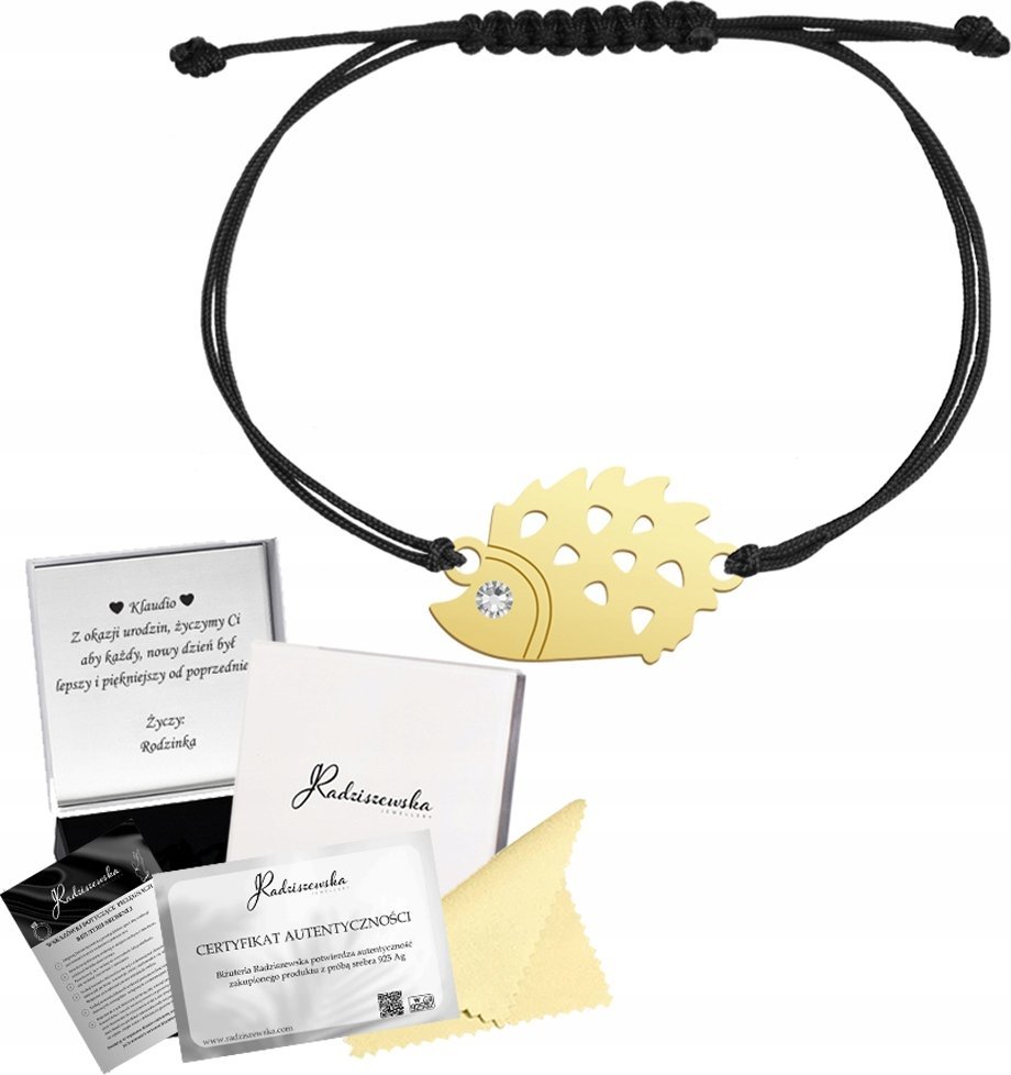 Radziszewska Jewellery Złota Bransoletka JEŻ Sznurek SREBRO 925 Prezent Biżuteria DEDYKACJA GRATIS