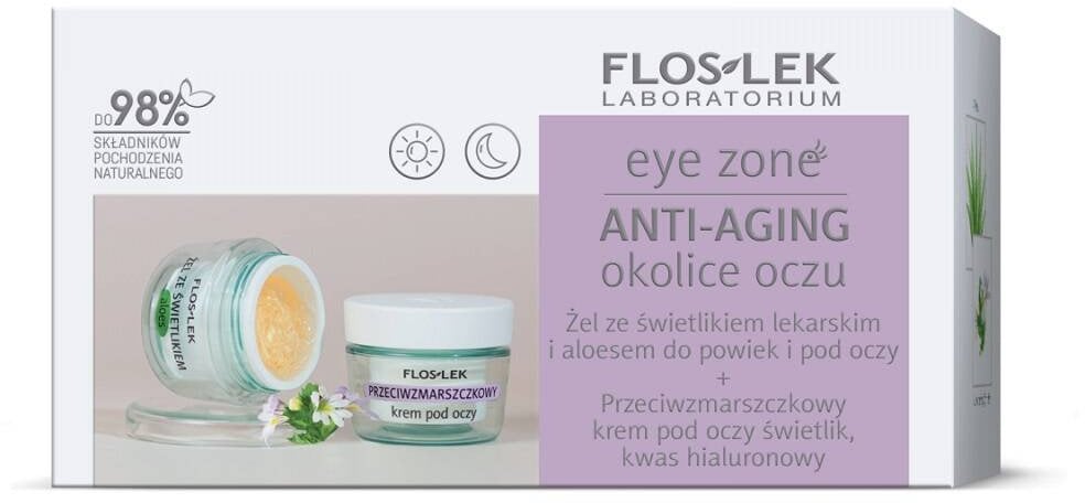 Floslek Eye Zone zestaw żel ze świetlikiem lekarskim i aloesem do powiek i pod oczy 10g + przeciwzmarszczkowy krem pod oczy ze świetlikiem i kwasem hi
