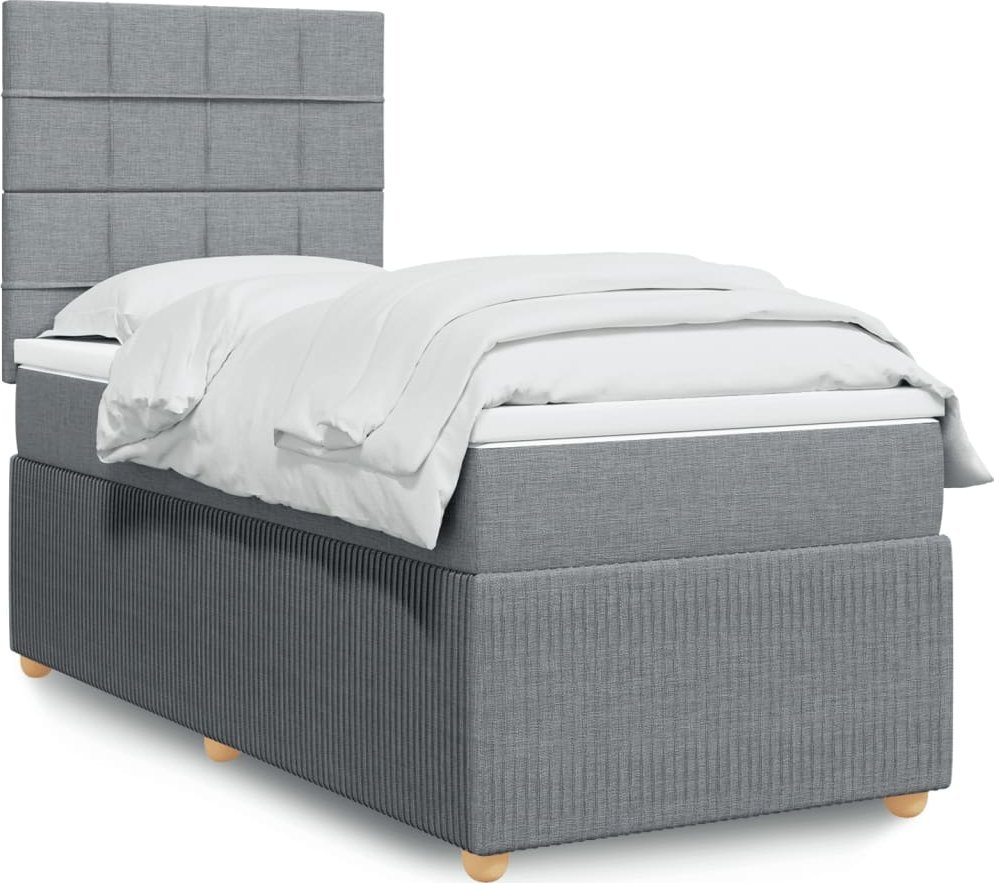 vidaXL Łóżko kontynentalne z materacem, jasnoszare, tkanina, 80x200 cm