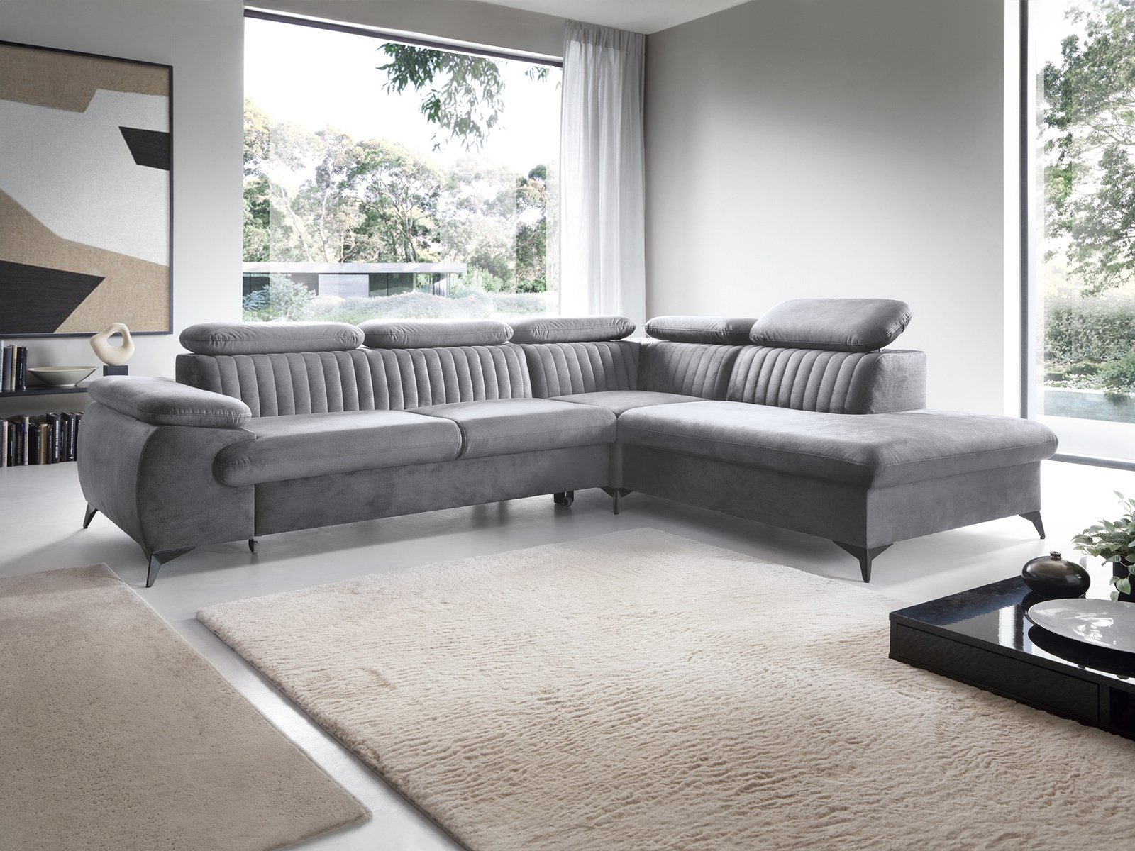 Narożnik VETTO prawostronny Monolith 85 szary welur funkcja spania