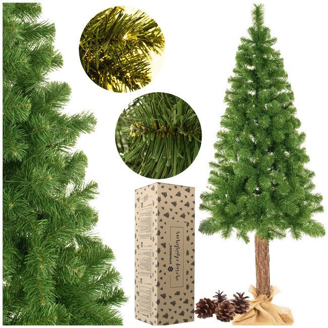 Choinka na pniu 180 cm sztuczna sosna diamentowa ośnieżona premium ze stojakiem i jutą UNIWERSALNY