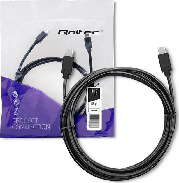 Kabel USB Qoltec USB-C - USB-C 3 m Czarny (52353)