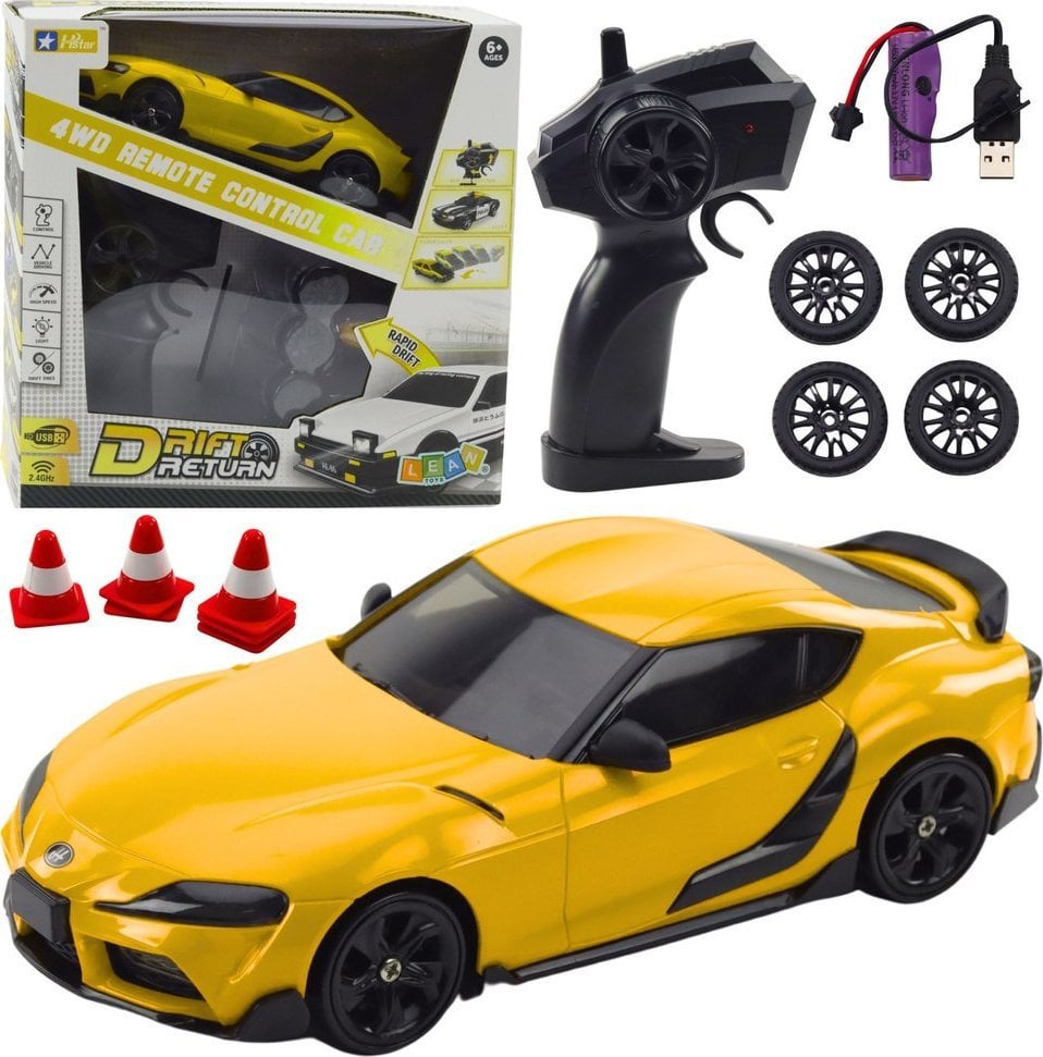 LeanToys Auto Sportowe Do Driftu Wymienne Koła Zdalnie Sterowany RC 4WD Żółte