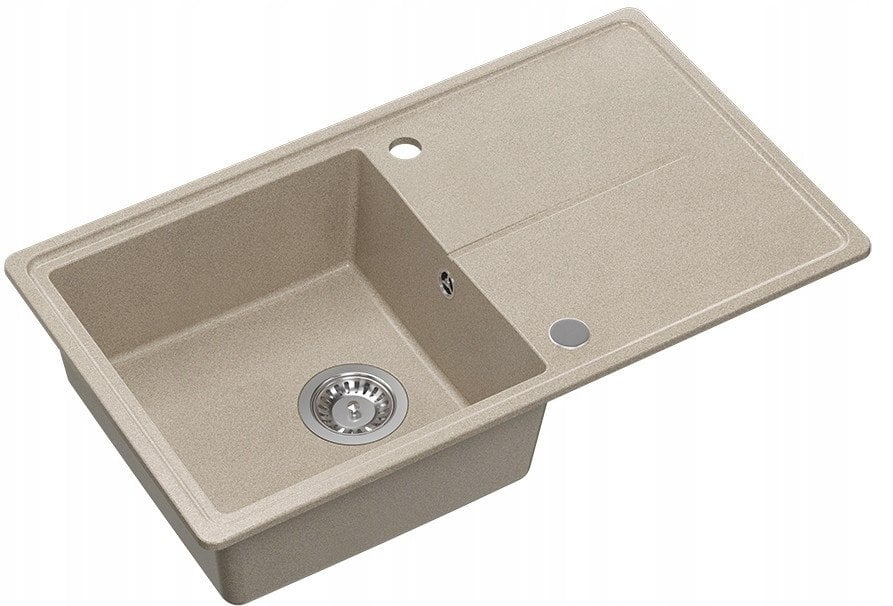 TONY 111 GraniteQ zlewozmywak granitowy river sand (beż) 1-komorowy z/o (78x45x18,5), z syfonem i zaślepką stal szlachetna