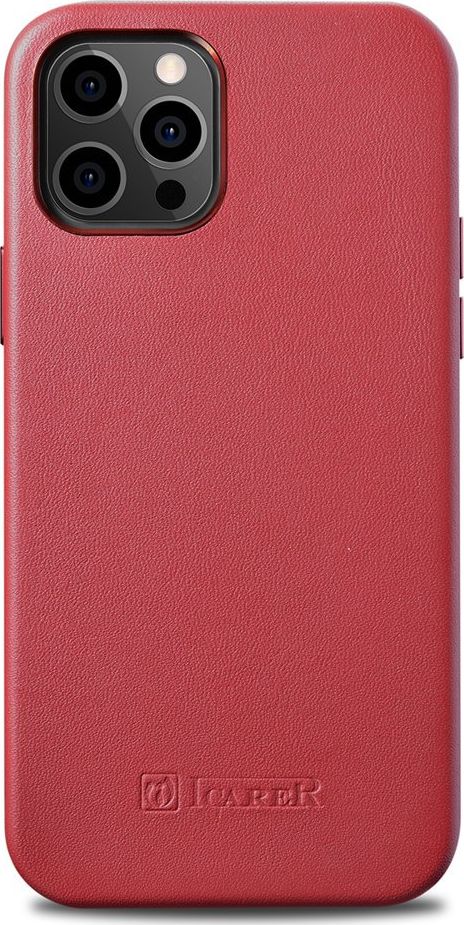 iCarer iCarer Case Leather pokrowiec etui z naturalnej skóry do iPhone 12 Pro Max czerwony (WMI1217-RD) (kompatybilne z MagSafe)