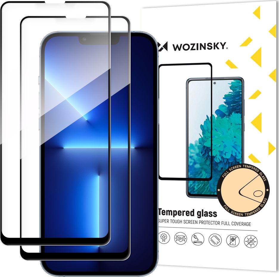 Wozinsky Wozinsky zestaw 2x super wytrzymałe szkło hartowane Full Glue na cały ekran z ramką Case Friendly iPhone 13 Pro / iPhone 13 czarny