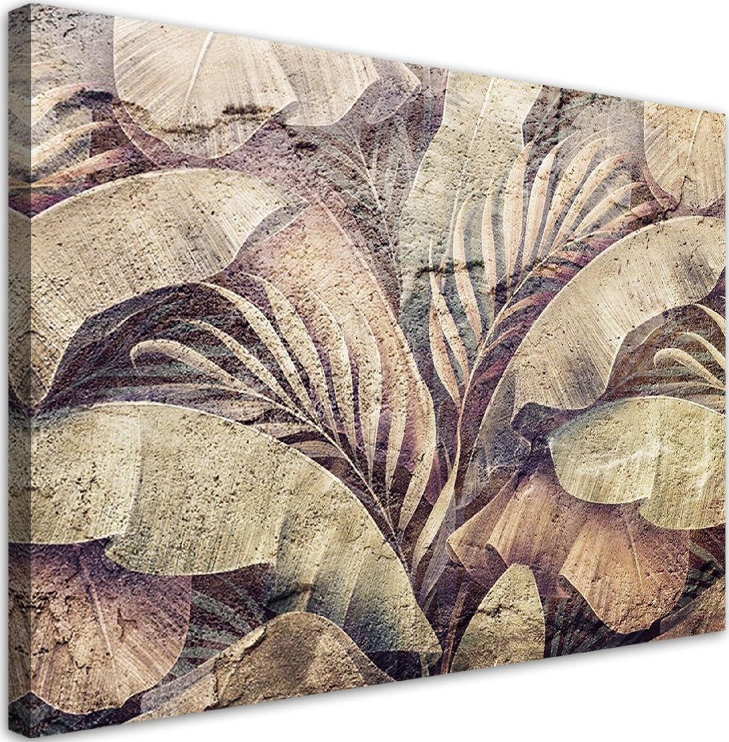 Feeby Obraz na płótnie, Liście palmy dżungla na imitacji betonu - 120x80