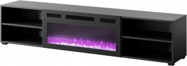 Cama Meble Szafka RTV POLO 180x33x39 czarny + kominek czarny