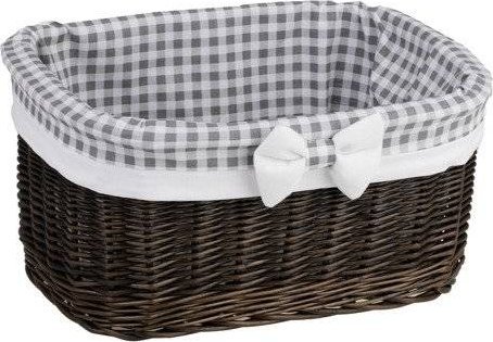 WickerPL Pojemnik wiklinowy kosz regałowy kosz łazienkowy szarzony obszyty 38x28 H20 cm