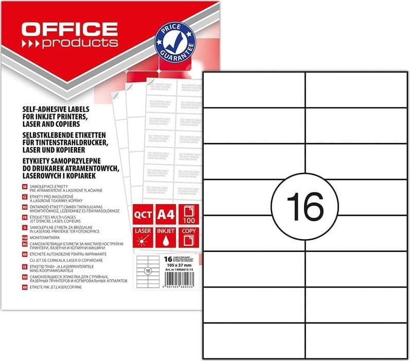 Office Products Etykiety Office Products A4 105x37mm białe (100)