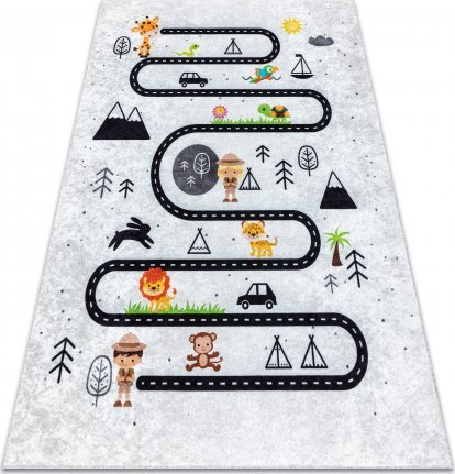 Dywany Łuszczów Dywan do prania JUNIOR 51490.802 Zwierzęta, uliczki dla dzieci, antypoślizgowy - szary, 160x220 cm