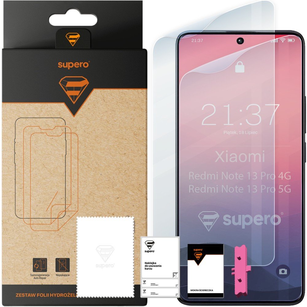 Folia hydrożelowa do Xiaomi Redmi Note 14 Pro 4G/5G, Supero, 2 szt. + aplikator