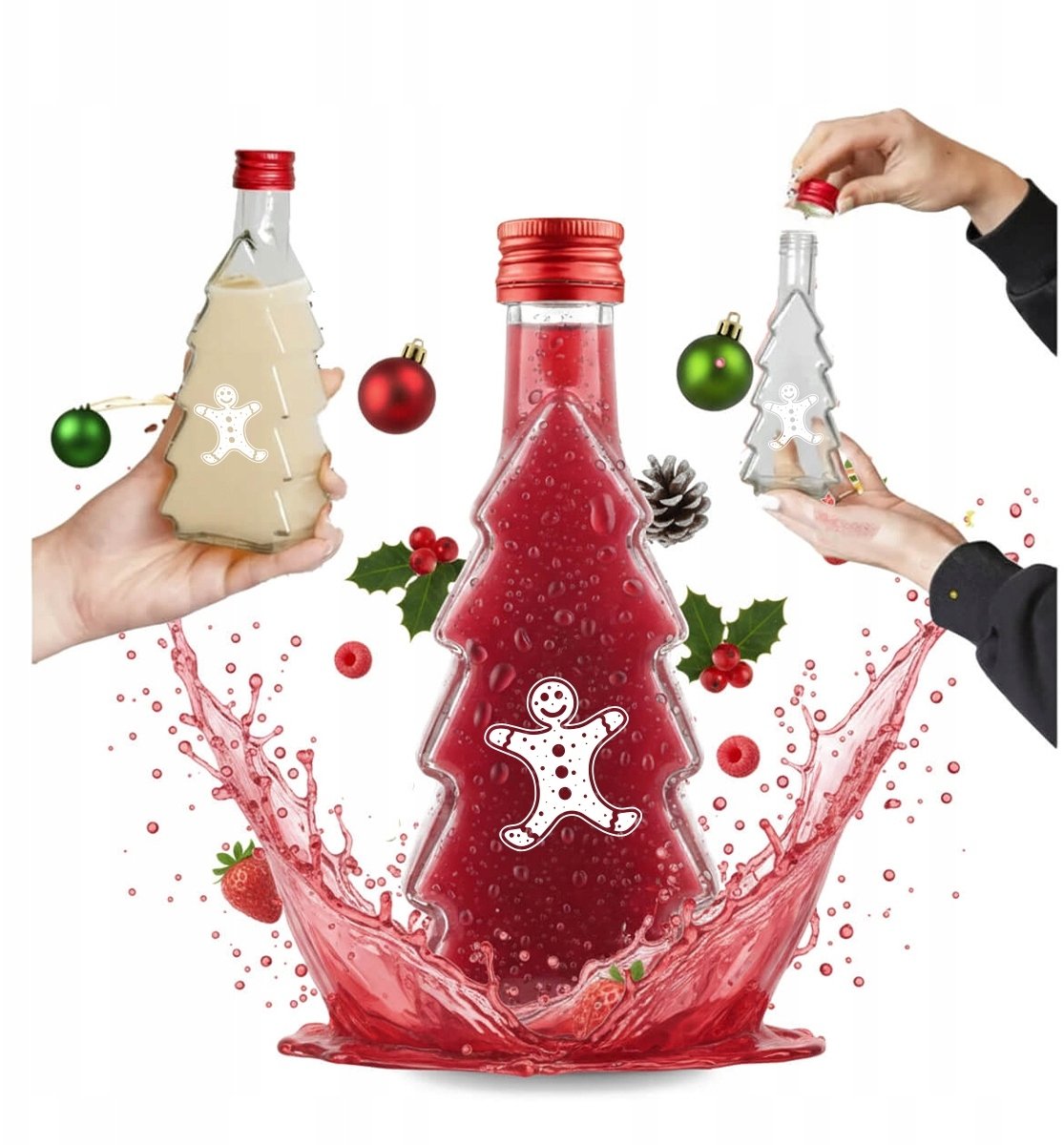 Butelka CHOINKA 250ML Z NADRUKIEM na likier nalewki sok BUTELKI ŚWIĄTECZNE