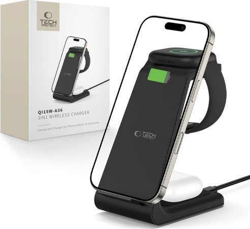 TECH-PROTECT QI15W-A36 3IN1 WIRELESS CHARGER FOR APPLE BLACK