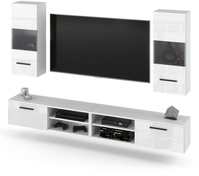 Meblościanka Do Sypialni Salonu Młodzieżowa Rtv 240cm Blande Biała Połysk