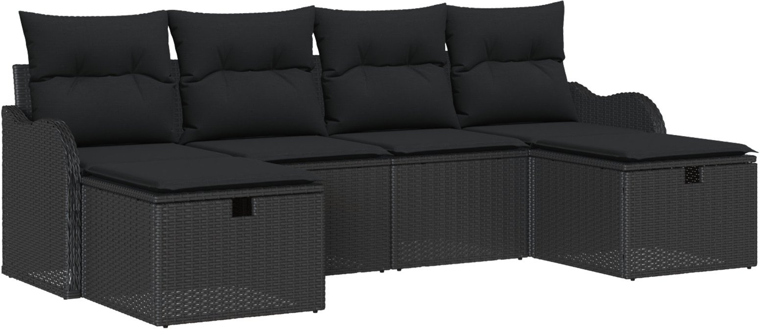 Zestaw sof ogrodowych vidaXL 6 części z poduszkami Czarny Polirattan, Zestaw sof ogrodowych vidaXL 2-osobowy z poduszkami Czarny Polirattan