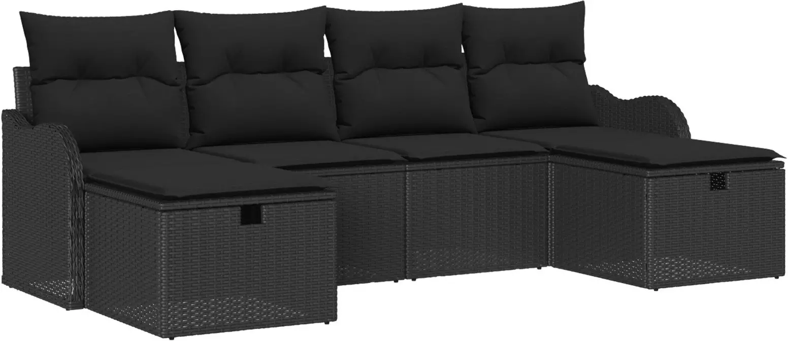 Zestaw sof ogrodowych vidaXL 6 części z poduszkami Czarny Polirattan, Zestaw sof ogrodowych vidaXL 2-osobowy z poduszkami Czarny Polirattan