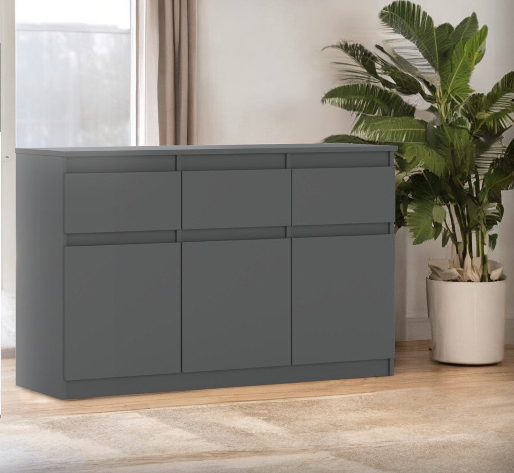 Komoda Szara Mat Do Salonu Z 3 Szufladami Oleksa 120cm Pojemna Szafka Rtv