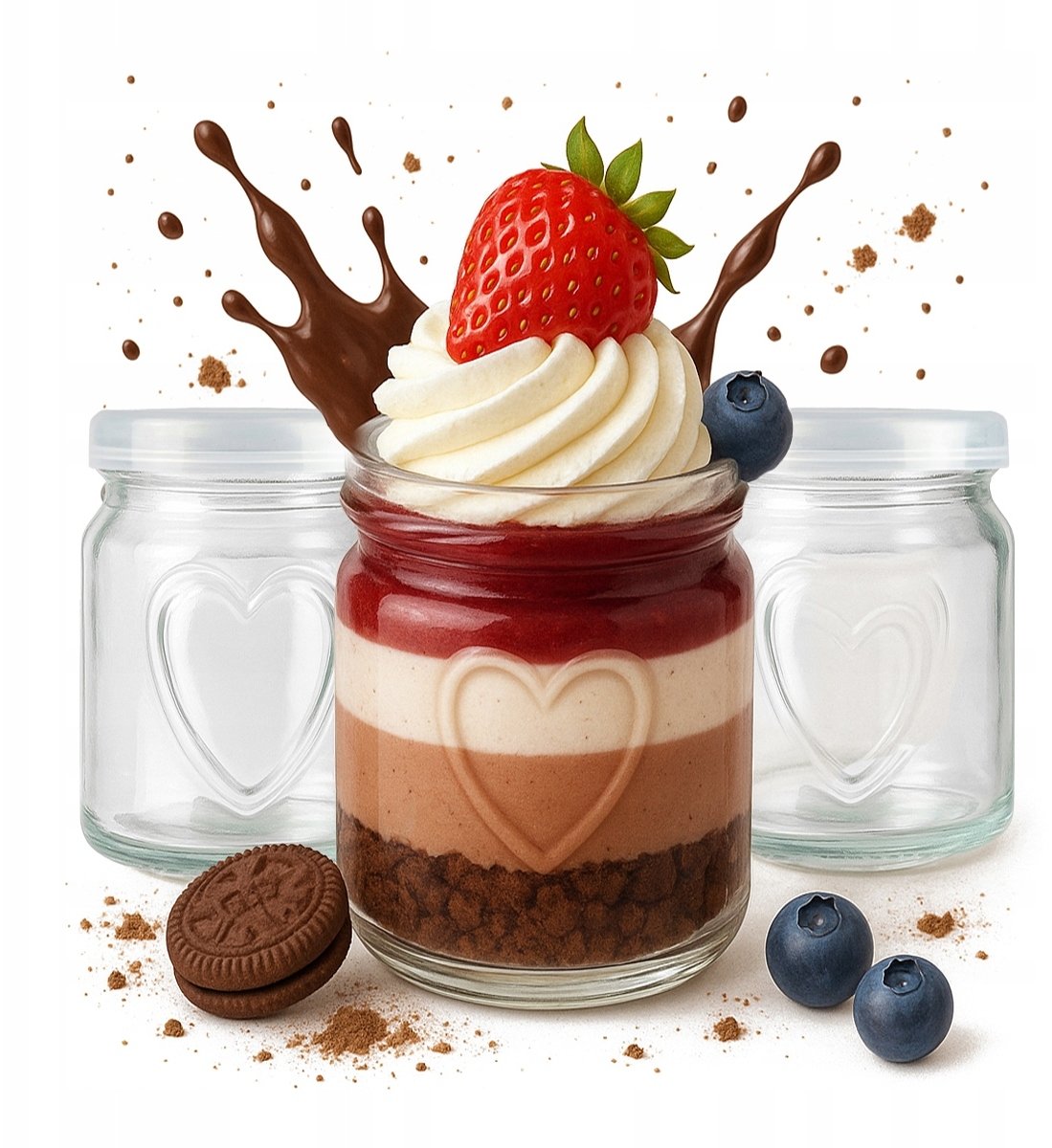 20x SŁOIK NA DESERY 250ml POJEMNIK SZKLANY SERCE Na Deserki Do Deserów