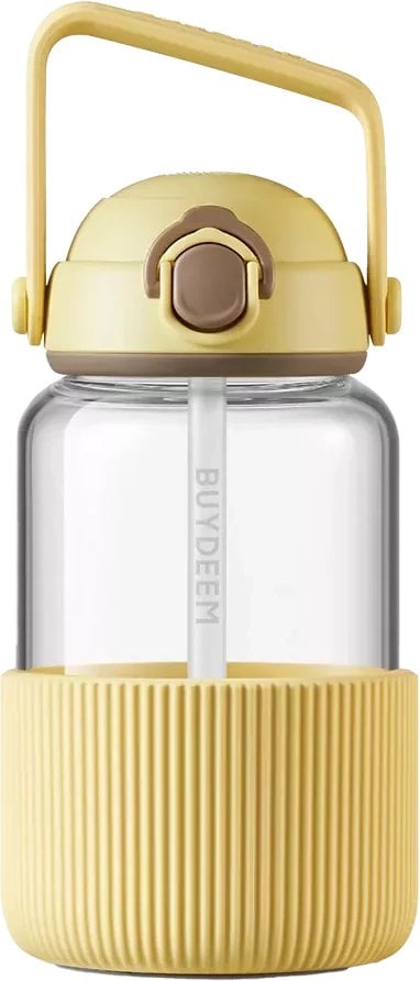 BUYDEEM Szklany bidon ze słomką 1L, model DG710, kolor Mellow Yellow