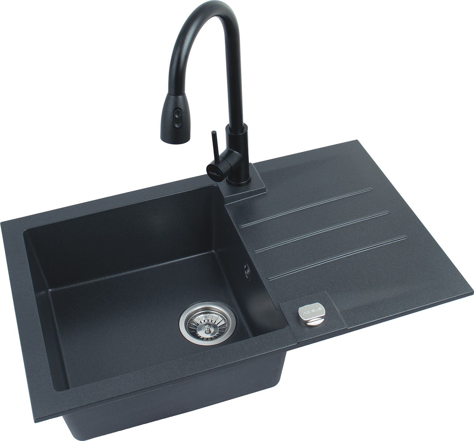 Zlewozmywak Alveus ROCK 130 kol. 05 twilight (78x48) zlew Granital+ 1 kom. z syfonem POP-UP + Bateria PRIMROSE, kolor twilight onyx