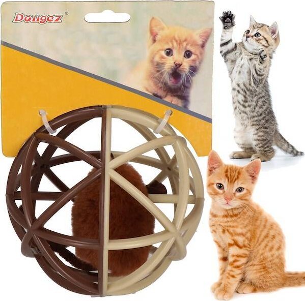 Springos Piłeczka grająca z zabawką w środku dla kota, kula z grającą myszką śr. 11 cm brązowy, beżowy UNIWERSALNY