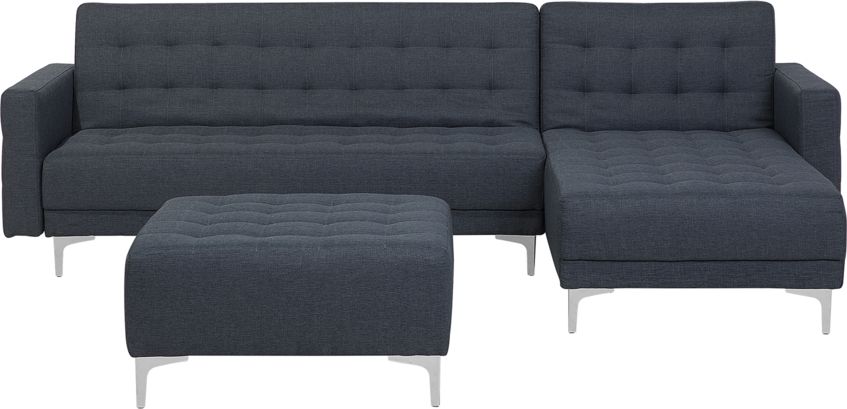 Beliani Narożnik rozkładany 4-osobowy z otomaną lewostronny ciemnoszary ABERDEEN