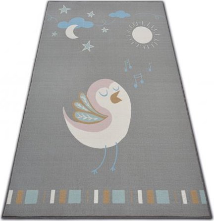 Dywany Łuszczów DYWAN dla dzieci LOKO Ptaszek szary antypoślizgowy, 120x170 cm