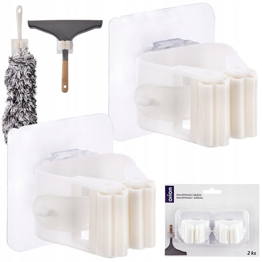 Wieszak na mopa, miotłę i narzędzia samoprzylepny biały 2 szt.