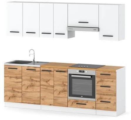 Kuchnia Mokka Plus 2.4m Modułowa Z Blatem Pojemna Wotan Biała Mat Dąb Wotan