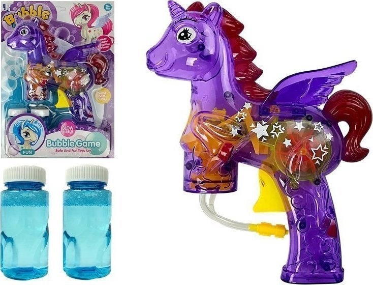 LeanToys Pistolet do baniek mydlanych jednorożec fioletowy