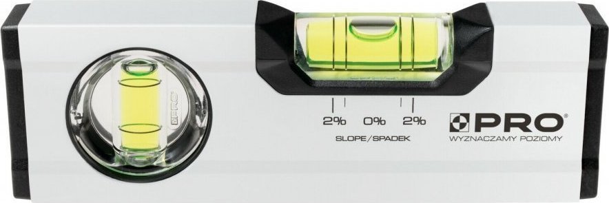 PRO POZIOMICA BIAÅA WSKAÅ¹NIK POZIOMU I PIONU SPADEK 2% 17 CM