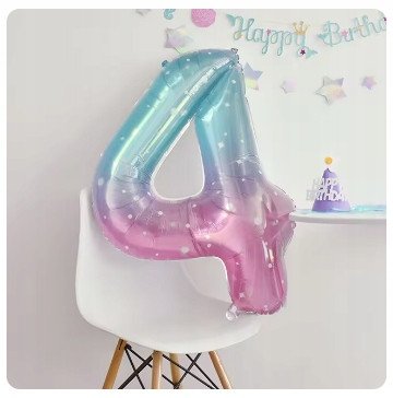 Balon 4 urodziny Cyfra CZTERY Foliowy Happy Birthday różowo-niebieski 100cm