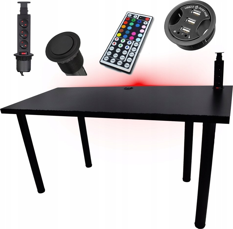 BIURKO GAMINGOWE LED PRZEPUST GNIAZDO PRODUCENT