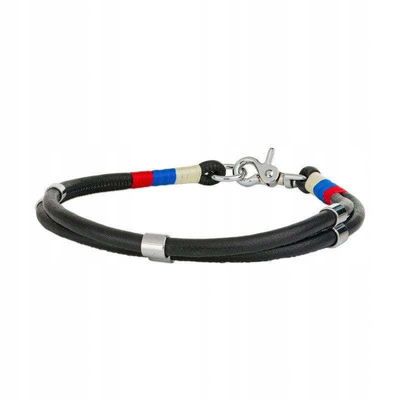 Obroża linowa, XL: 60 cm/8 mm, czarny, wstawki niebieskie/czerwone