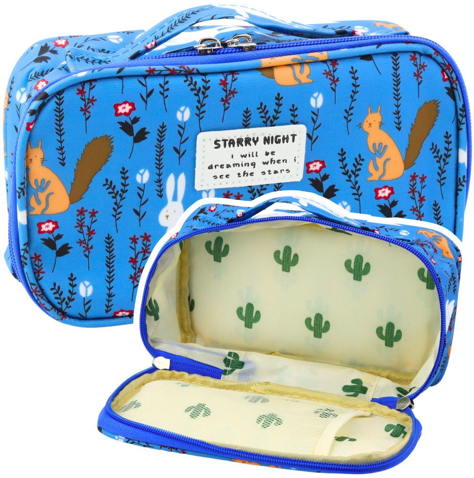 Piórnik Szkolny Organizer Kosmetyczka Dodatkowa Kieszonka Niebieski 22,5cm LEAN