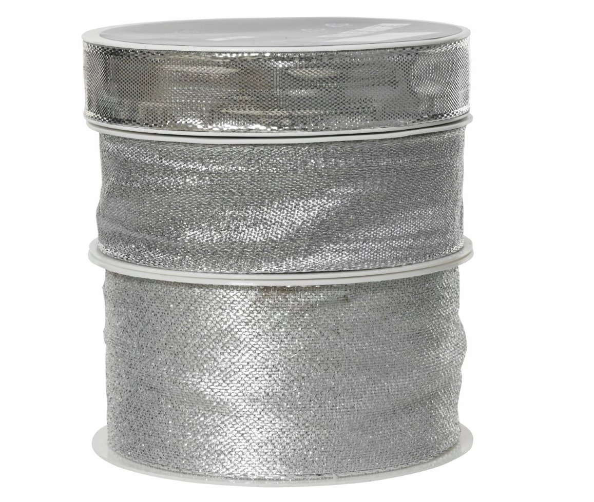 Wstążka świąteczna do prezentów srebrna 4m różne szerokości