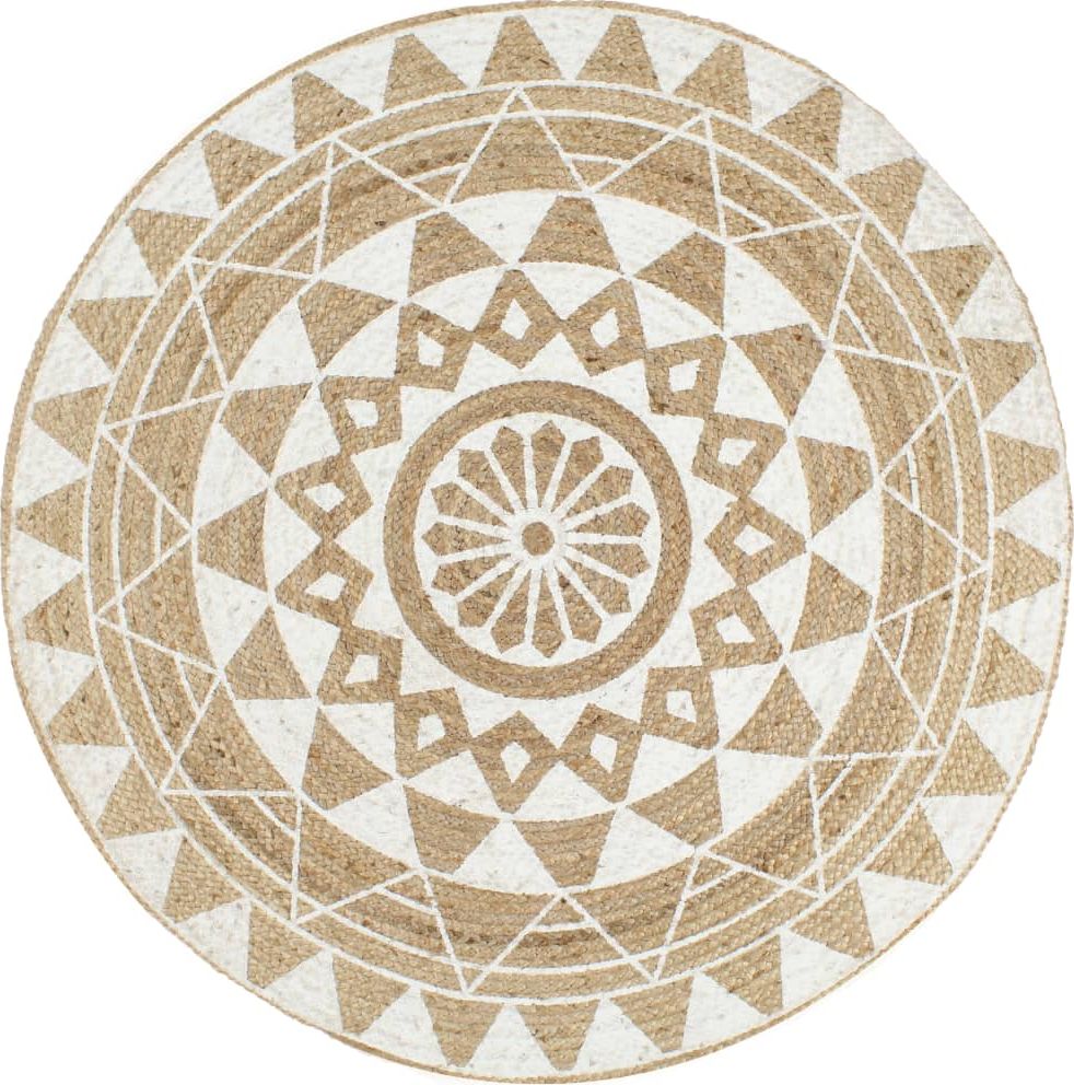 vidaXL Ręcznie wykonany dywanik, juta, biały nadruk, 150 cm