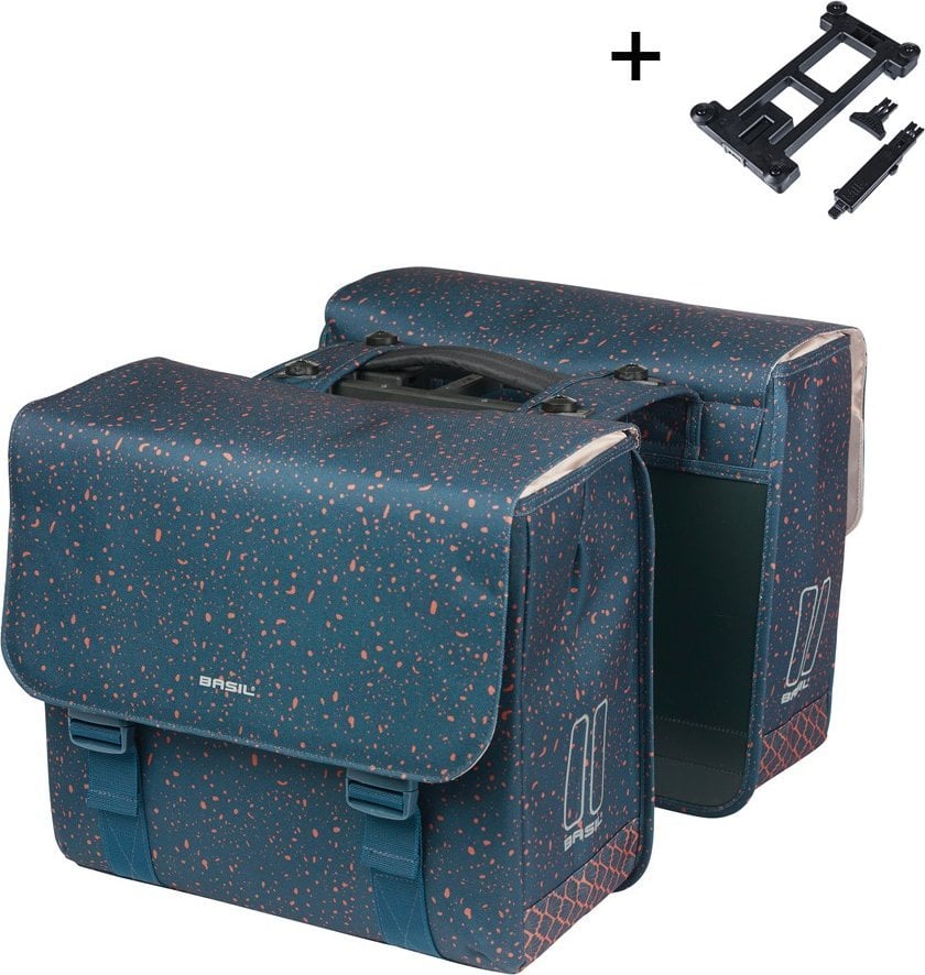 Sakwy BASIL FLAIR DOUBLE BICYCLE BAG, MIK z adapterem do mocowania, 35L, Wodoodporna, Navy (NEW 2025)