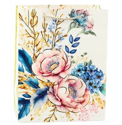 Torba Prezentowa Kwiaty Złote Elementy 23 x 18 x10cm