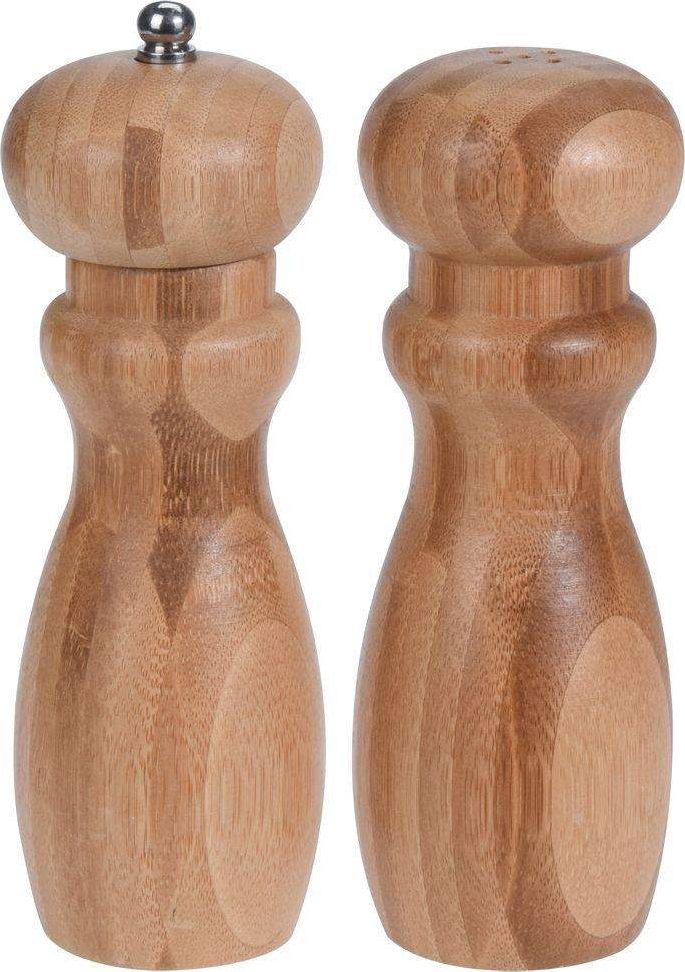 Młynek do przypraw Excellent Houseware Młynek do pieprzu DREWNIANY BAMBUSOWY + solniczka komplet do pieprzu soli