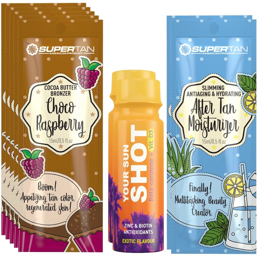 Supertan Choco Raspberry 5x 15ml Mocny Bronzer + Gratisy