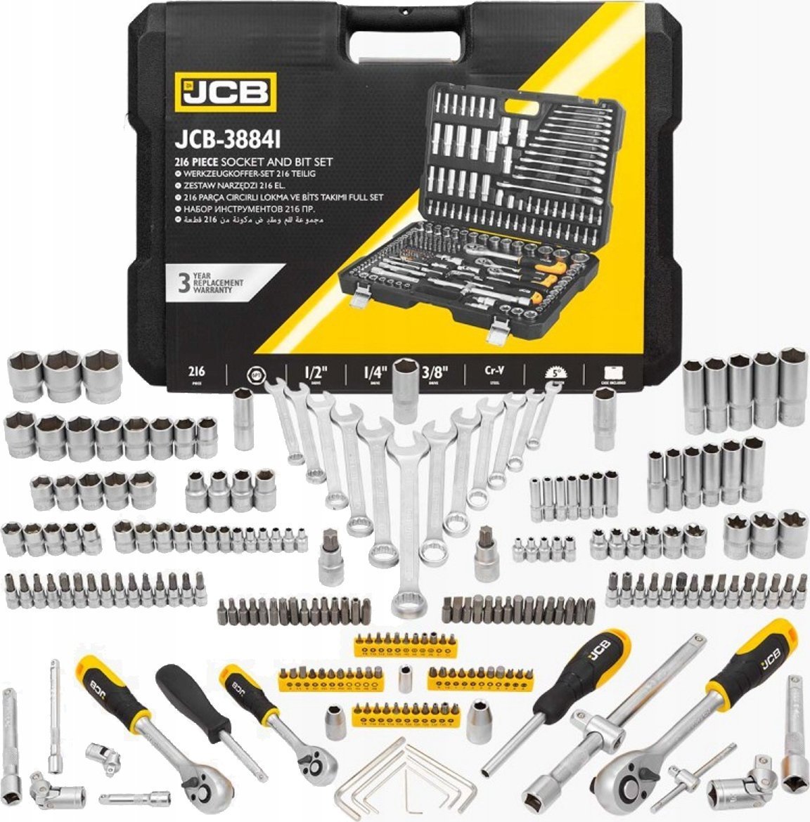 Zestaw narzędzi JCB JCB ZESTAW KLUCZY 216el. 1/2" 3/8" 1/4"