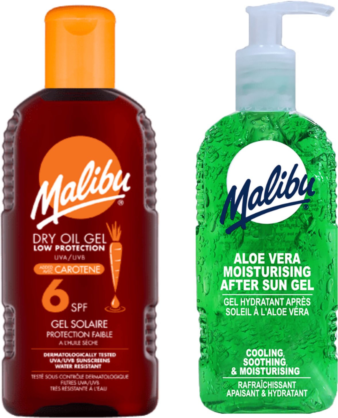 Malibu SPF6 Suchy Olejek Z Karotenem 200ml + Aloe Żel Po Opalaniu 200ml