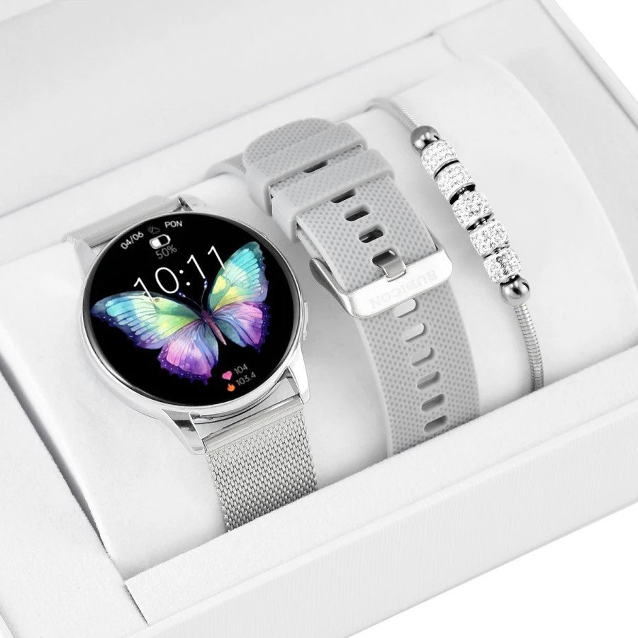 Zestaw damski zegarek SMARTWATCH Rubicon RNCF30 silver + bransoletka