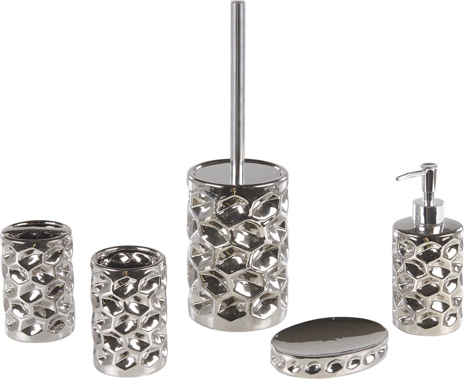 Beliani 5-częściowy zestaw akcesoriów łazienkowych srebrny TIRUA