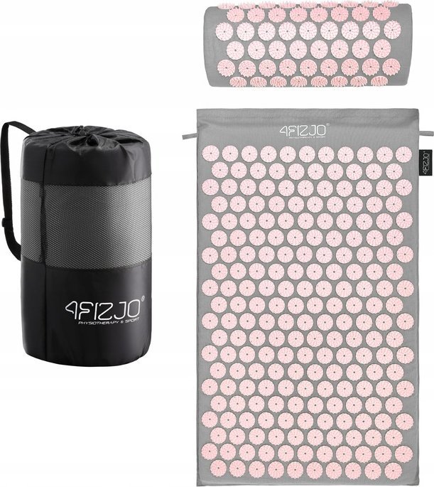 4fizjo Mata do akupresury z poduszką klasyczna 4FIZJO 68x42 szaro różowa