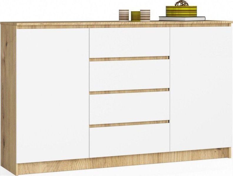 Fabryka Mebli Akord Komoda K 160 cm 2 drzwi 4 szuflady - dąb artisan-biała