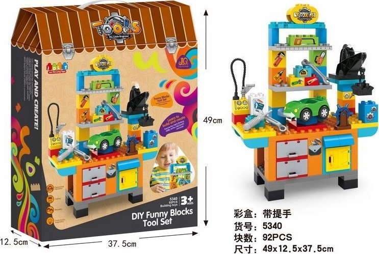 Triton Klocki konstrukcyjne Warsztat majsterkowicza dla dzieci 3+ Narzędzia + Autko + Pompowanie kół + Akcesoria 92 el.