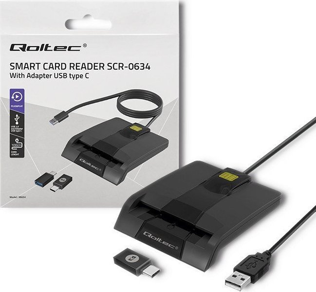 Qoltec QOLTEC CZYTNIK CHIPOWYCH KART ID INTELIGENTNY | SCR-0634 | USB TYP C